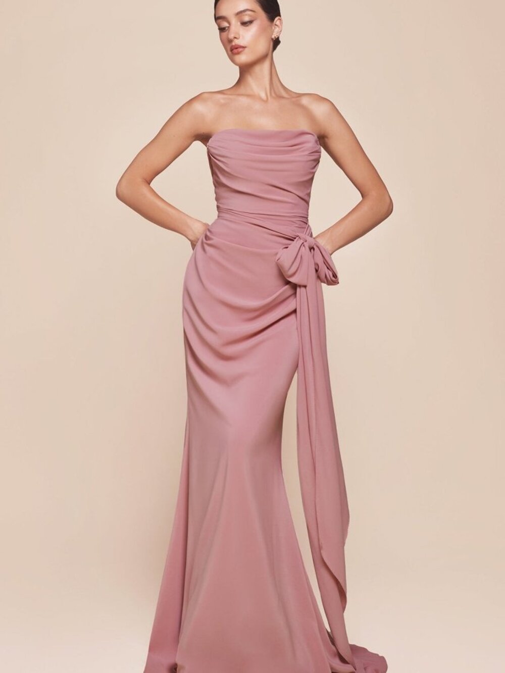 NEW DUSTY ROSE Evening Gown Floor Length Formal Elegant Stunning 7433